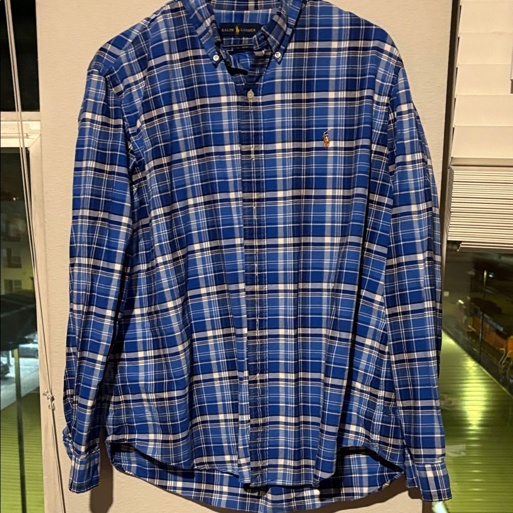 Ralph Lauren Men's Blue and White Plaid Shirt